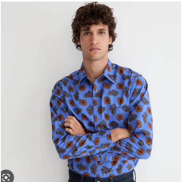 NWT J. Crew Men's Blue Multi Blake Paisley Vintage Twill Shirt - Picture 2 of 7